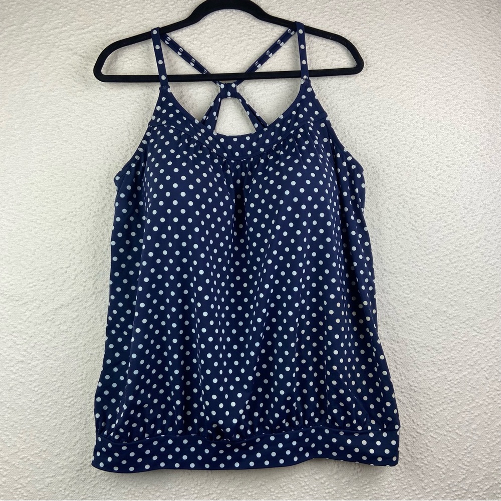 Lands' End Navy Blue Polka Dot swim top. Women’s size 18L